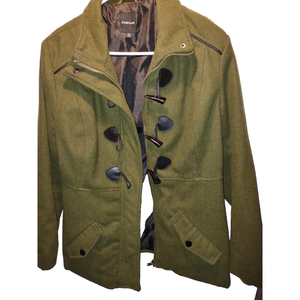 Rampage Women's Green Fleece Jacket Front Zip Toggle Fastener Size M H3